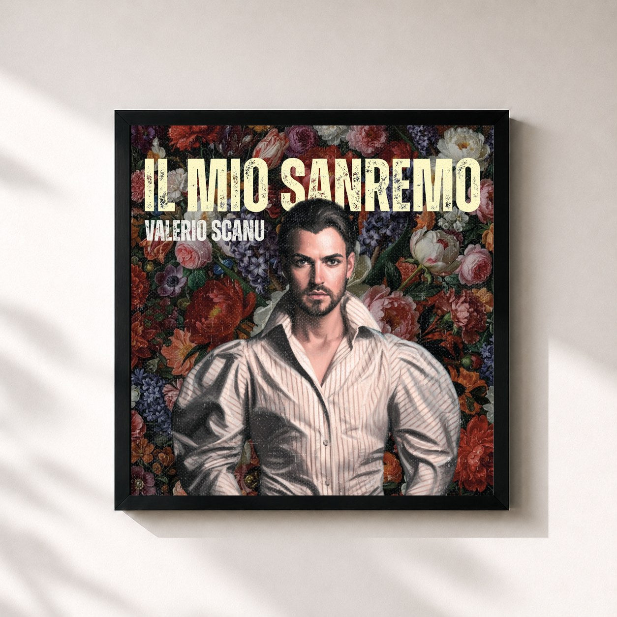 #noir Tableau carré de l'album Il Mio Sanremo de Valerio Scanu, cadre noir 32x32 cm