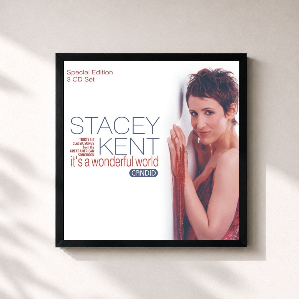 #noir Tableau carré de l'album It's A Wonderful World de Stacey Kent, cadre noir 32x32 cm
