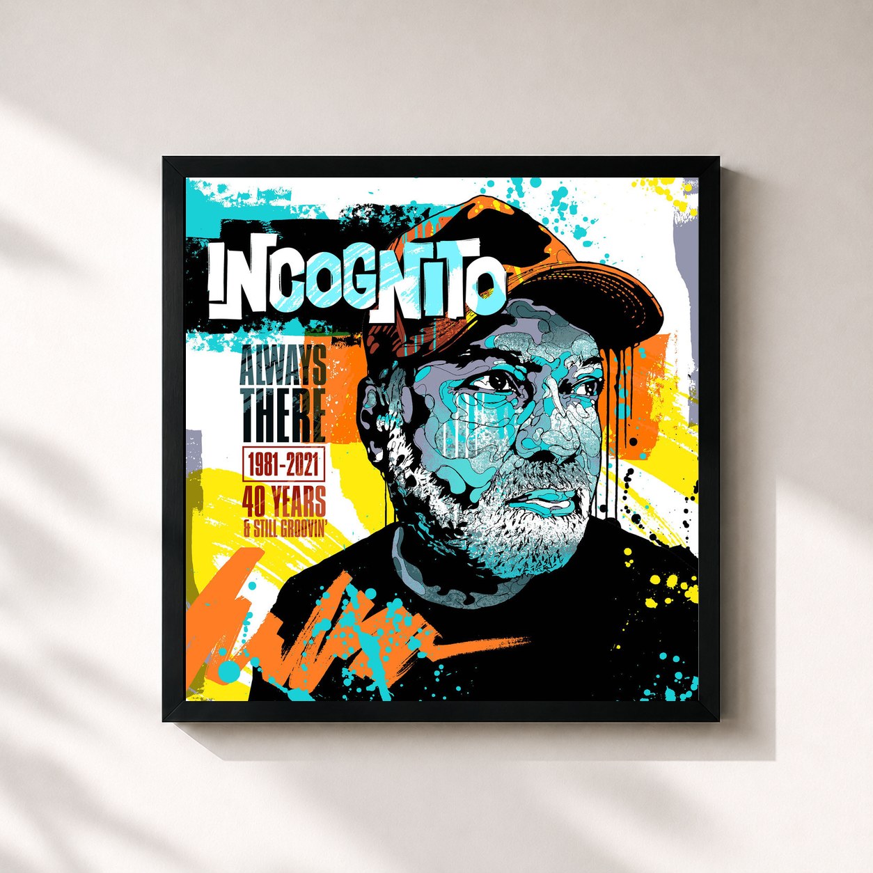 #noir Tableau carré de l'album Always There: 1981-2021 (40 Years & Still Groovin') de Incognito, cadre noir 32x32 cm