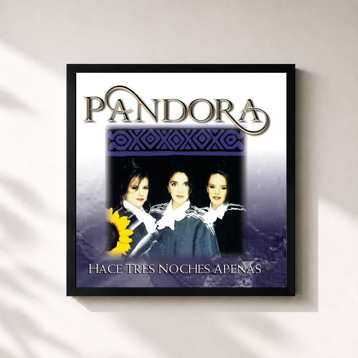 #noir Tableau carré de l'album Hace Tres Noches Apenas de Pandora, cadre noir 32x32 cm