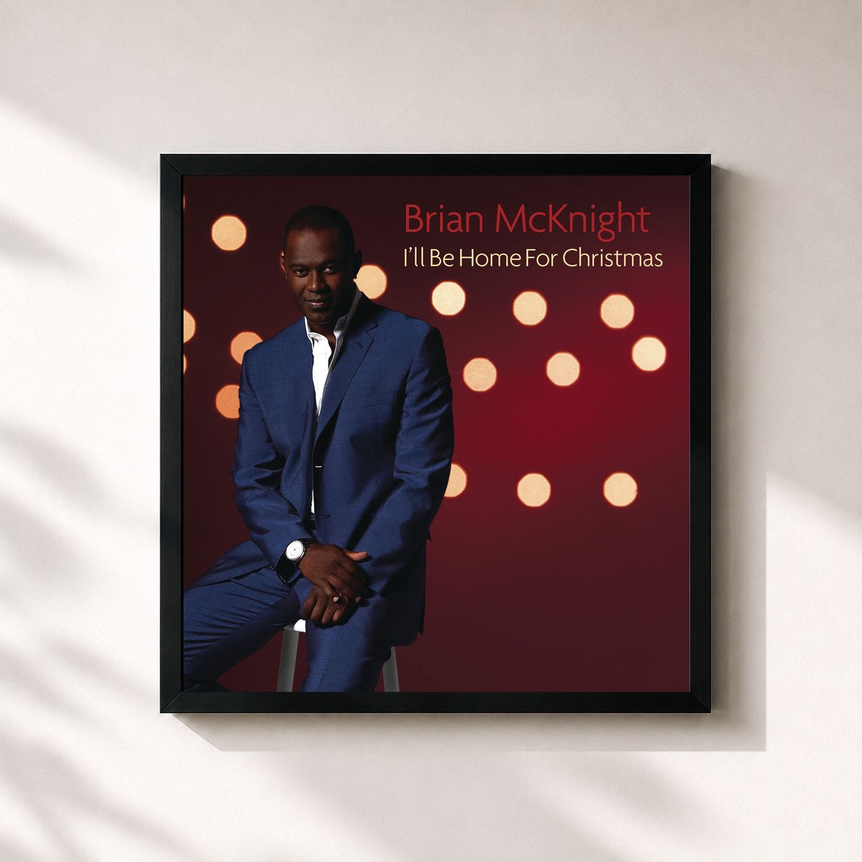 #noir Tableau carré de l'album I'll Be Home For Christmas de Brian McKnight, cadre noir 32x32 cm