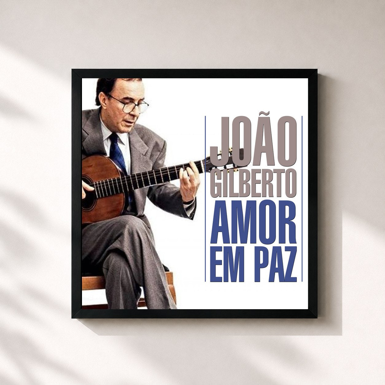 #noir Tableau carré de l'album Amor Em Paz de João Gilberto, cadre noir 32x32 cm