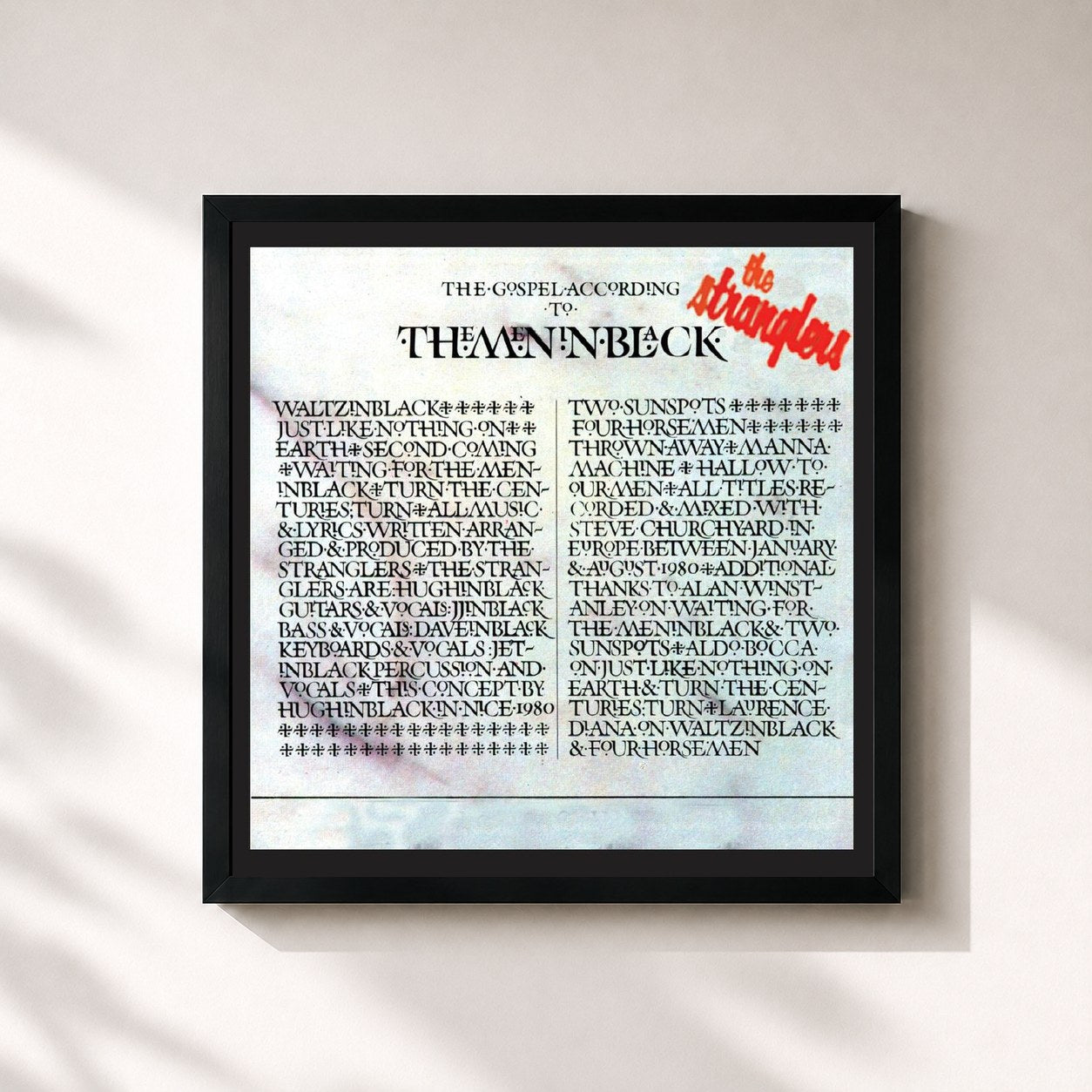 #noir Tableau carré de l'album (The Gospel According To) the Meninblack de The Stranglers, cadre noir 32x32 cm