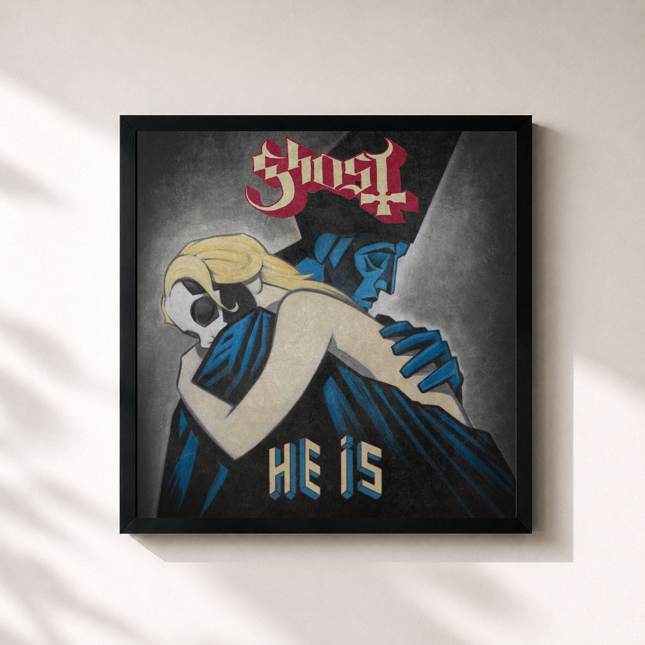 #noir Tableau carré de l'album He Is de Ghost, cadre noir 32x32 cm