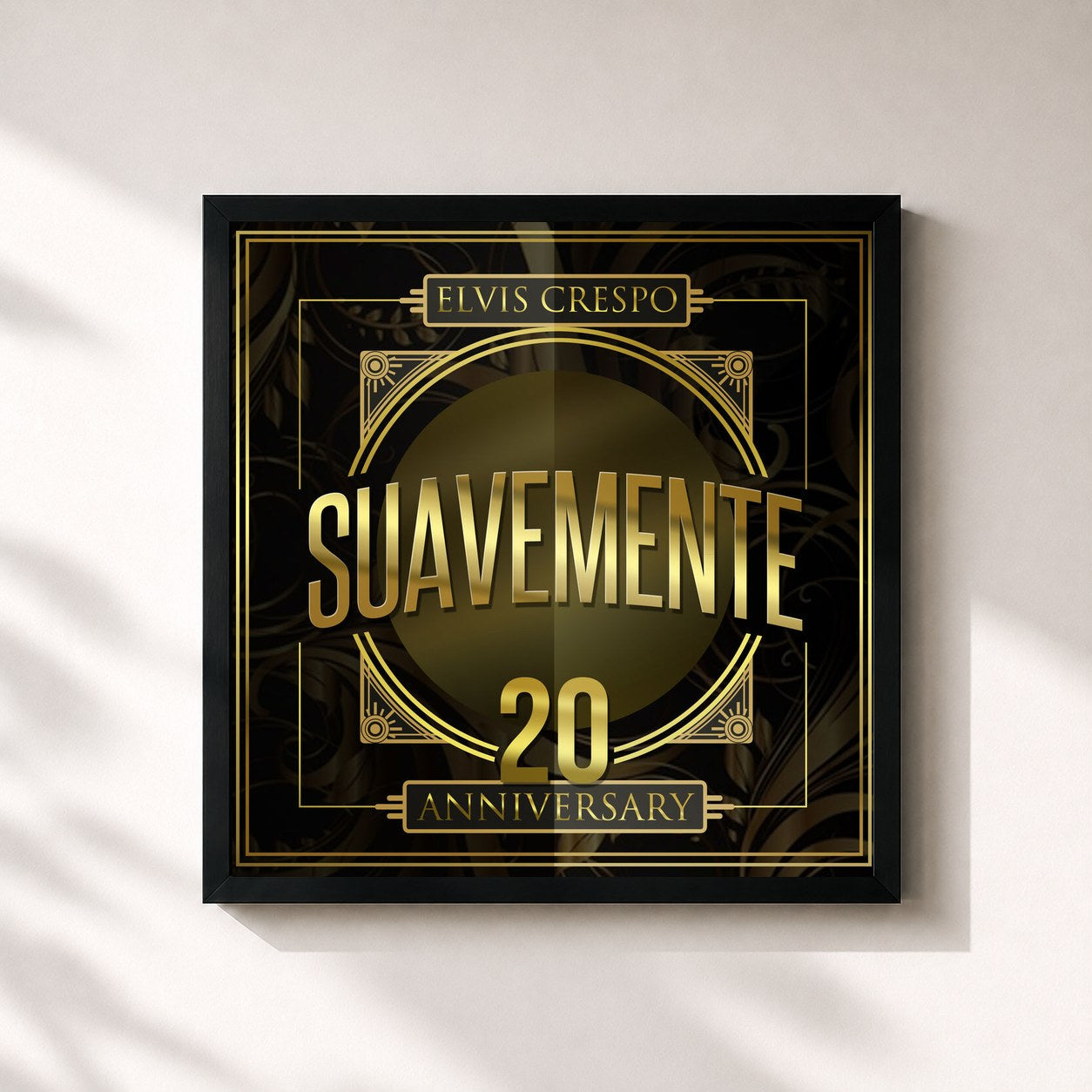 #noir Tableau carré de l'album Suavemente 20th Anniversary de Elvis Crespo, cadre noir 32x32 cm