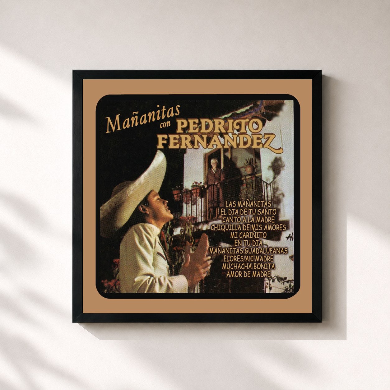 #noir Tableau carré de l'album Mañanitas Con Pedrito Fernández de Pedrito Fernandez, cadre noir 32x32 cm