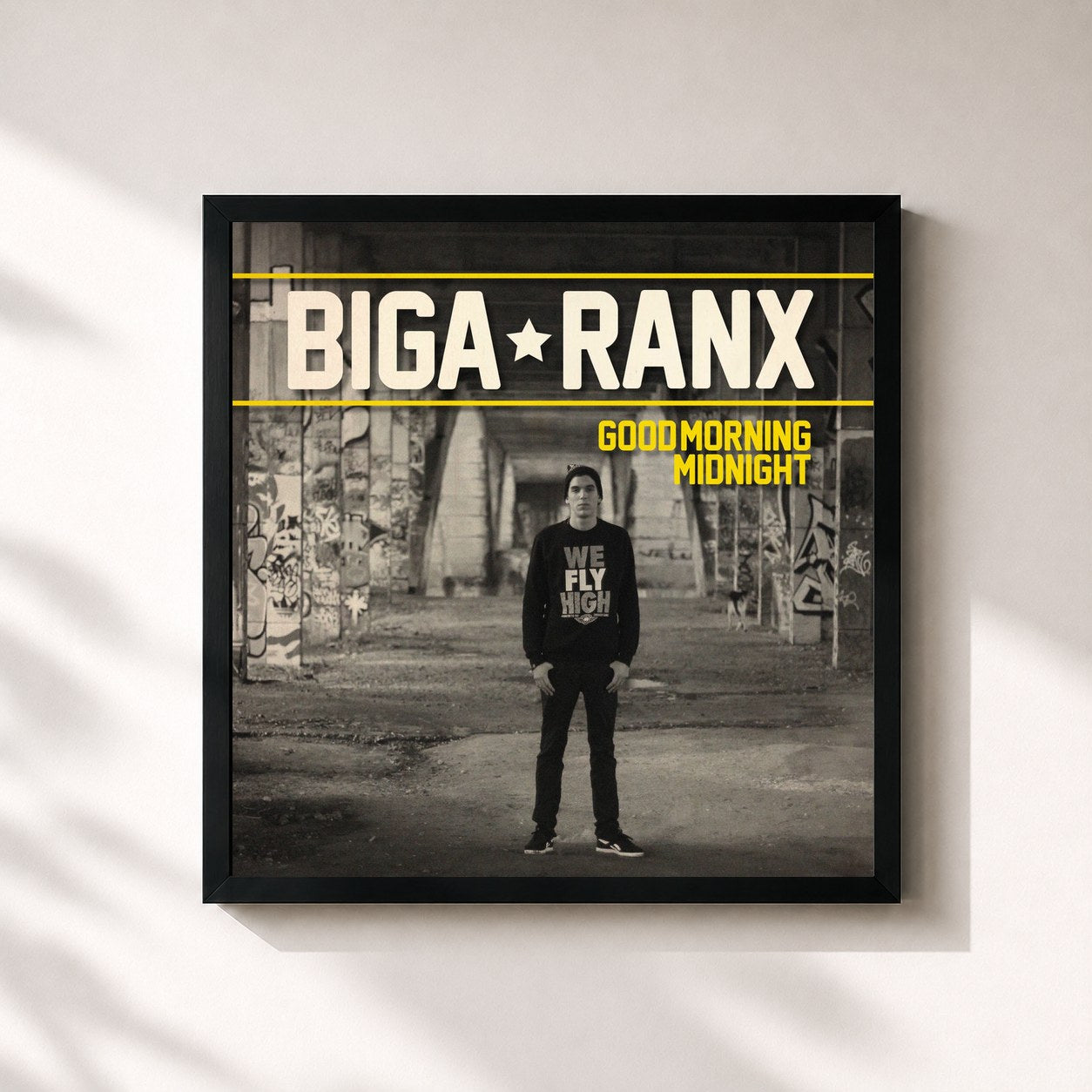 #noir Tableau carré de l'album Good Morning Midnight de Biga*Ranx, cadre noir 32x32 cm