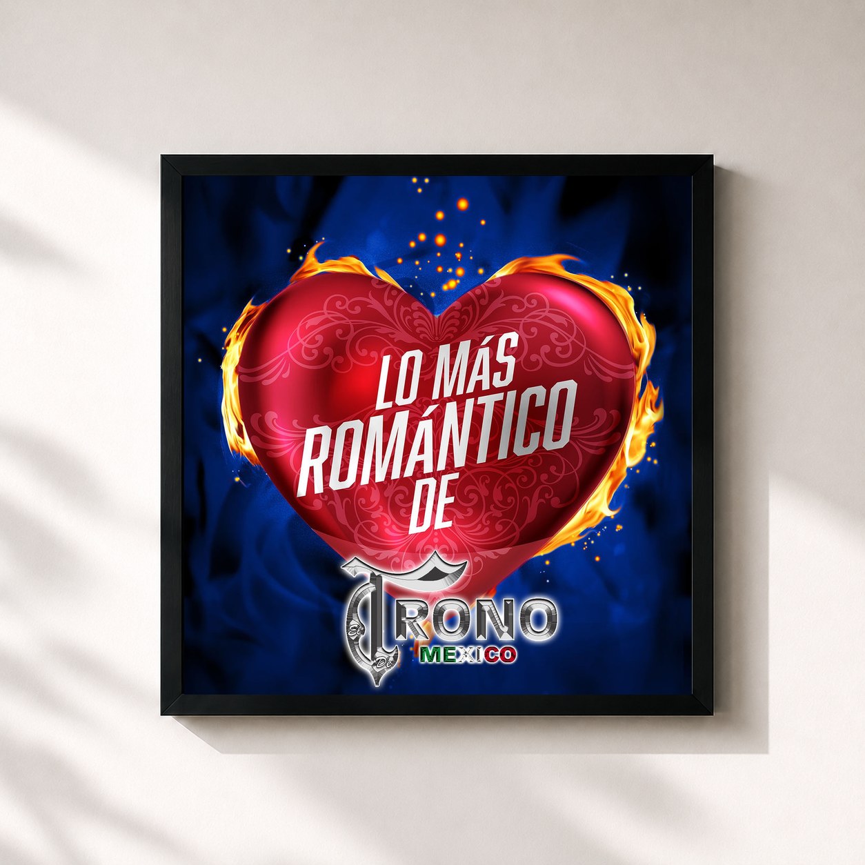 #noir Tableau carré de l'album Lo Más Romántico De de El Trono de Mexico, cadre noir 32x32 cm