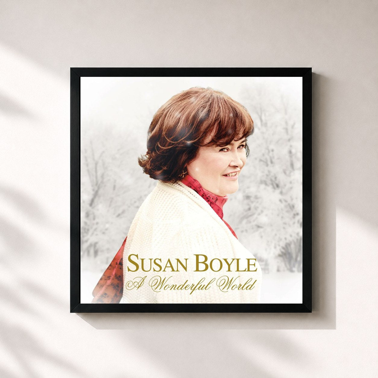 #noir Tableau carré de l'album A Wonderful World de Susan Boyle, cadre noir 32x32 cm