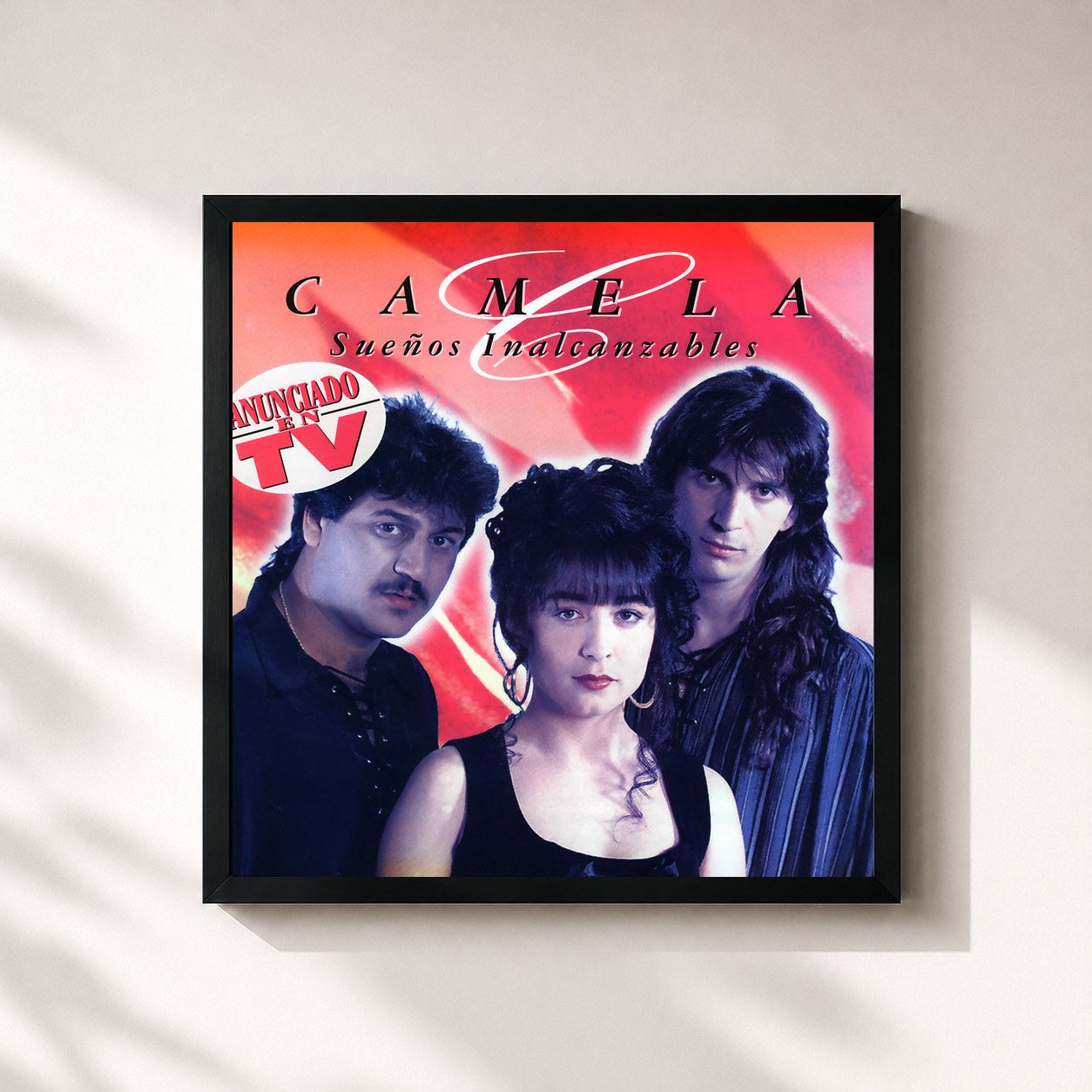 #noir Tableau carré de l'album Sueños Inalcanzables de Camela, cadre noir 32x32 cm