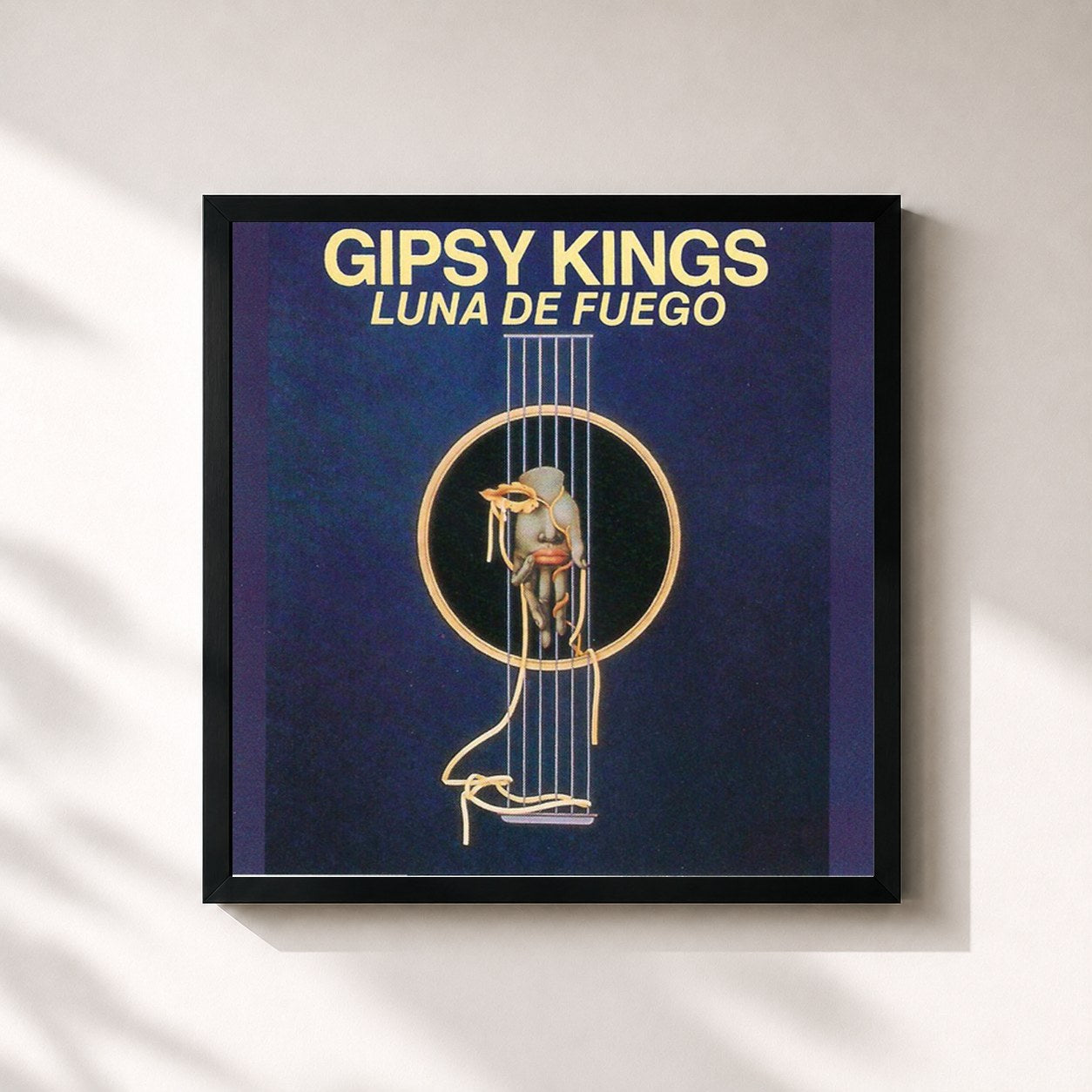 #noir Tableau carré de l'album Luna de Fuego de Gipsy Kings, cadre noir 32x32 cm