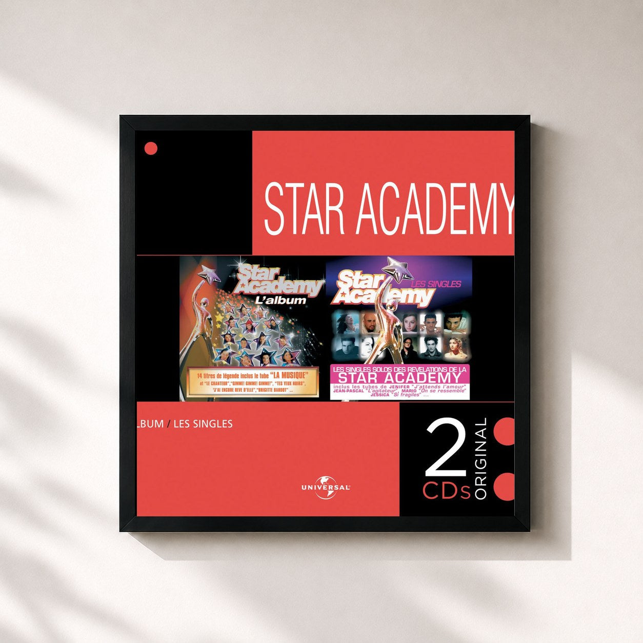 #noir Tableau carré de l'album 2 CD 2003 de Star Academy, cadre noir 32x32 cm