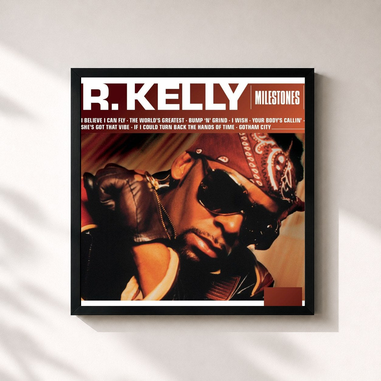 #noir Tableau carré de l'album Milestones - R. Kelly de R. Kelly, cadre noir 32x32 cm
