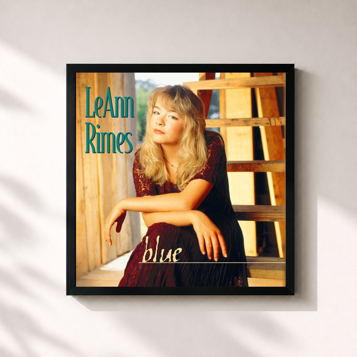 #noir Tableau carré de l'album Blue de LeAnn Rimes, cadre noir 32x32 cm