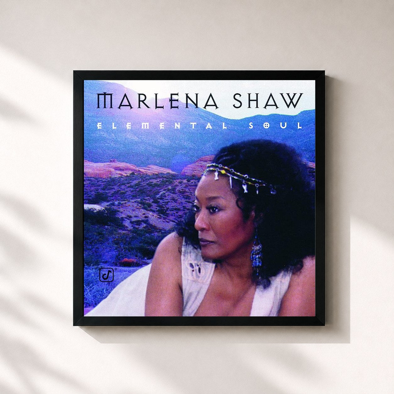 #noir Tableau carré de l'album Elemental Soul de Marlena Shaw, cadre noir 32x32 cm