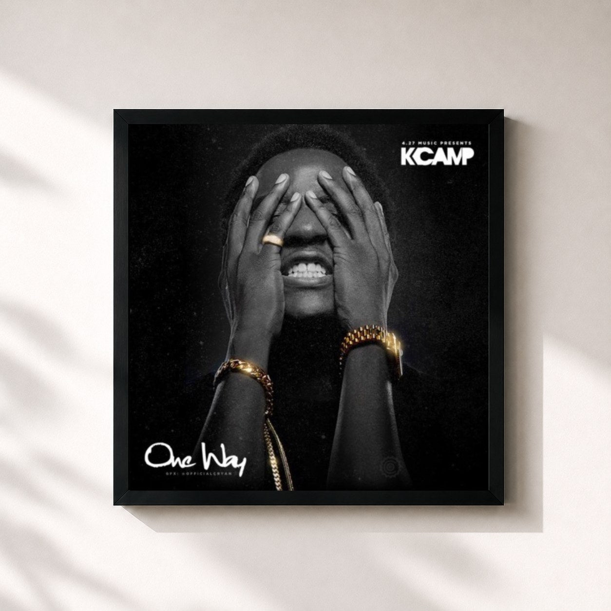 #noir Tableau carré de l'album One Way de K Camp, cadre noir 32x32 cm