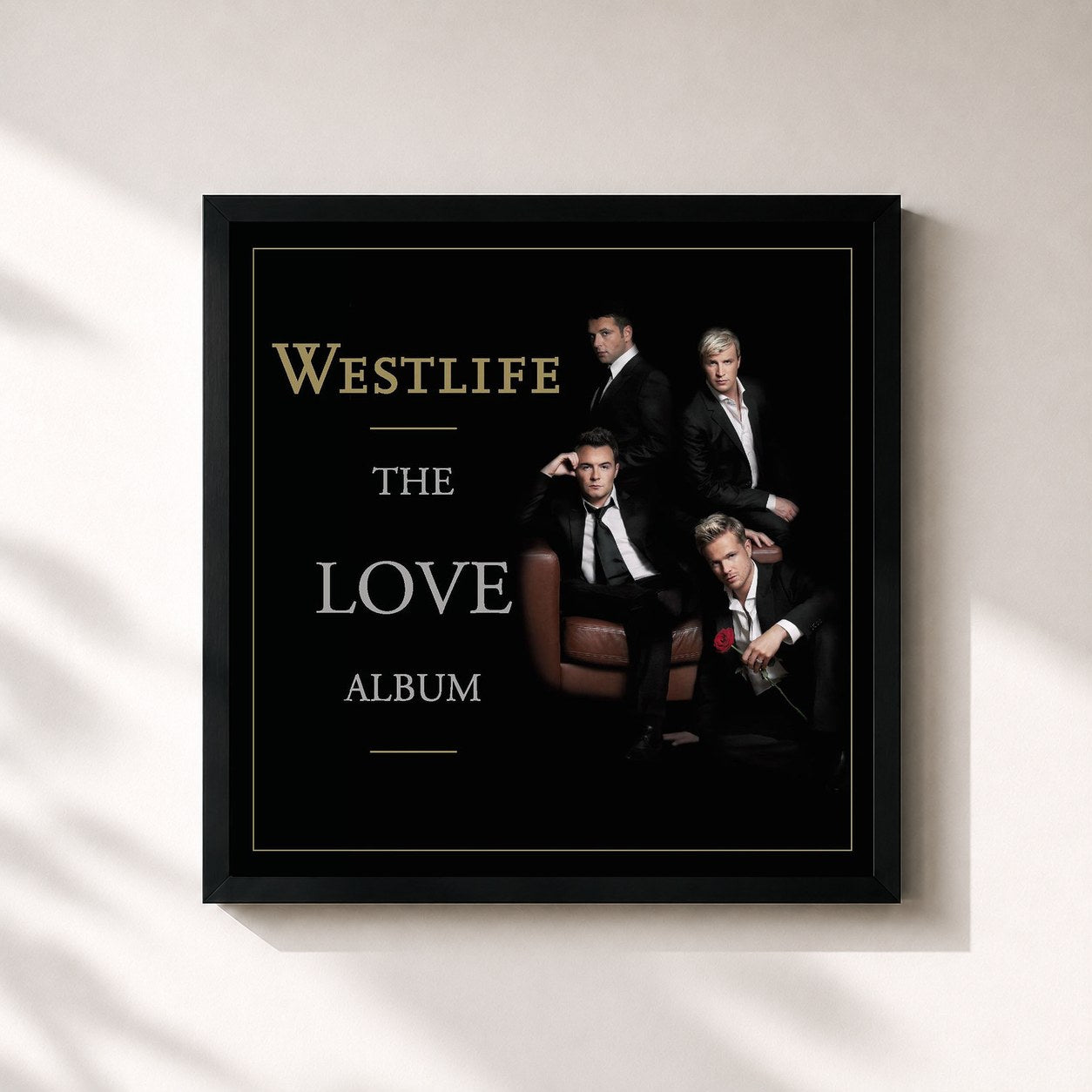 #noir Tableau carré de l'album The Love Album de Westlife, cadre noir 32x32 cm