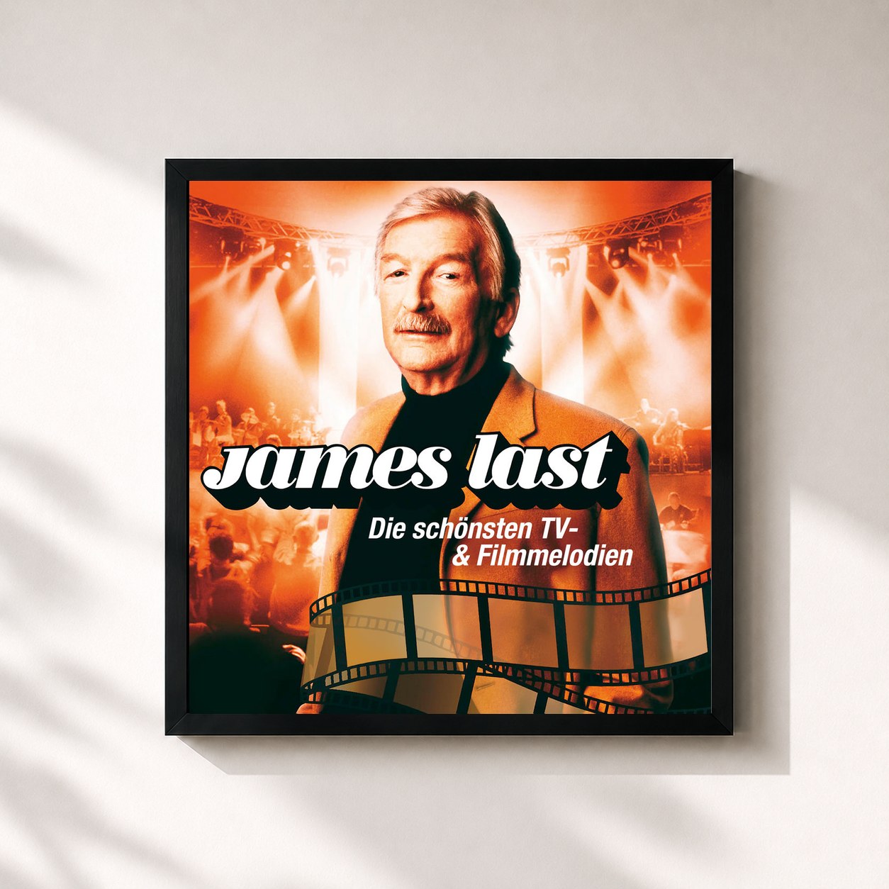 #noir Tableau carré de l'album Die schönsten TV- und Filmmelodien de James Last, cadre noir 32x32 cm