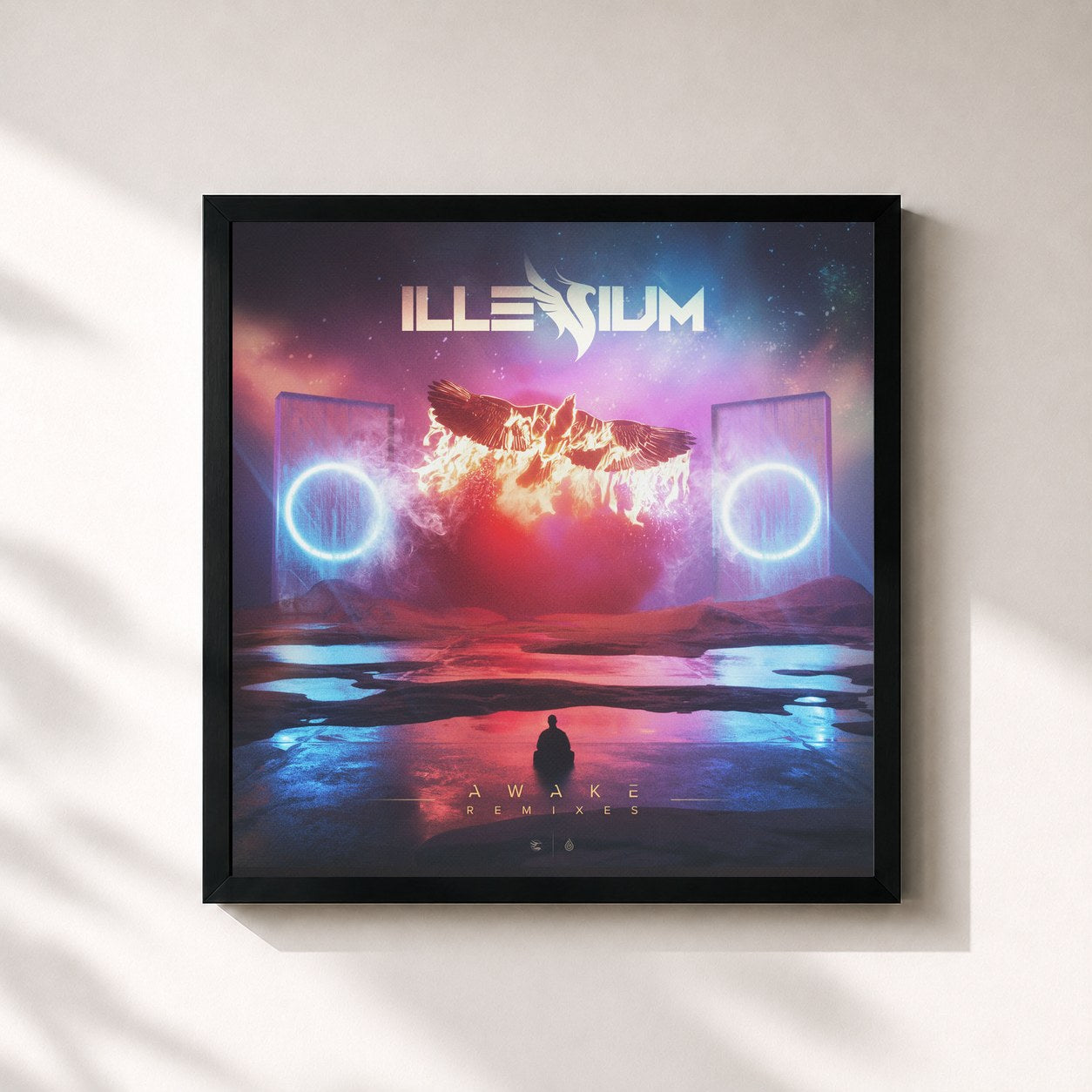#noir Tableau carré de l'album Awake (Remixes) de Illenium, cadre noir 32x32 cm