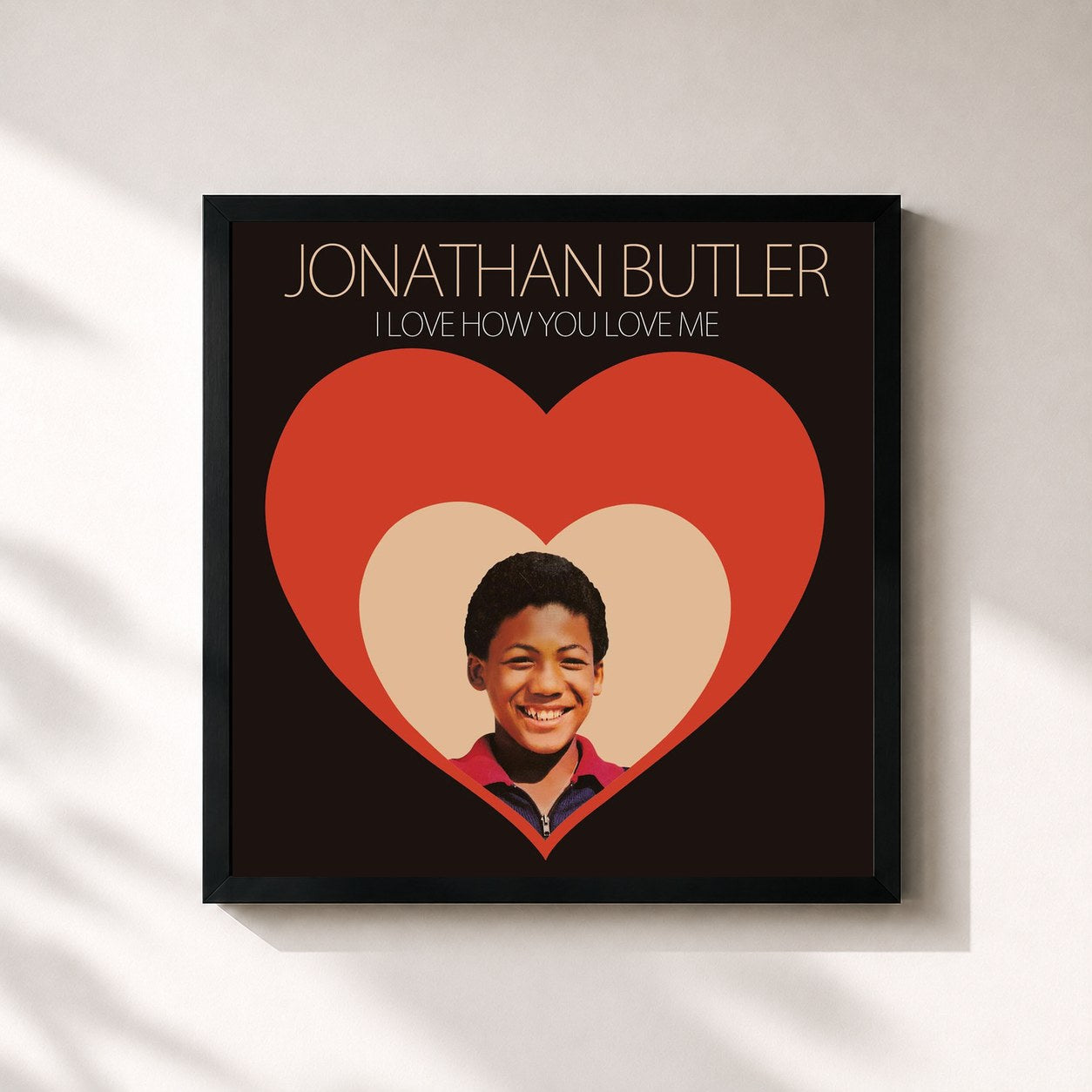 #noir Tableau carré de l'album I Love How You Love Me de Jonathan Butler, cadre noir 32x32 cm