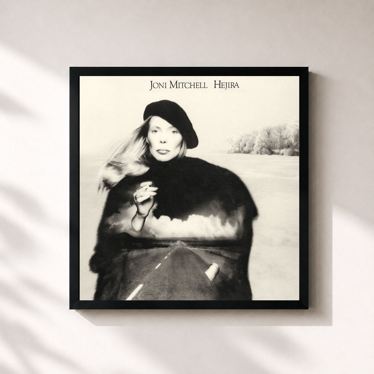 #noir Tableau carré de l'album Hejira de Joni Mitchell, cadre noir 32x32 cm