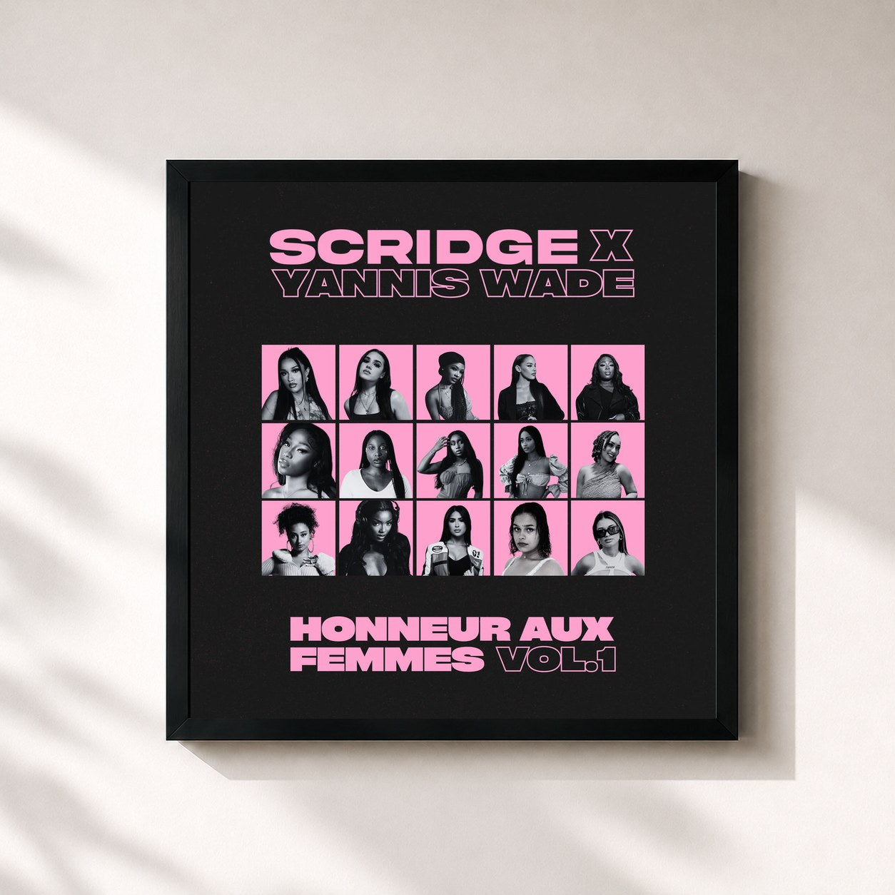 #noir Tableau carré de l'album HONNEUR AUX FEMMES, VOL. 1 de Scridge, cadre noir 32x32 cm