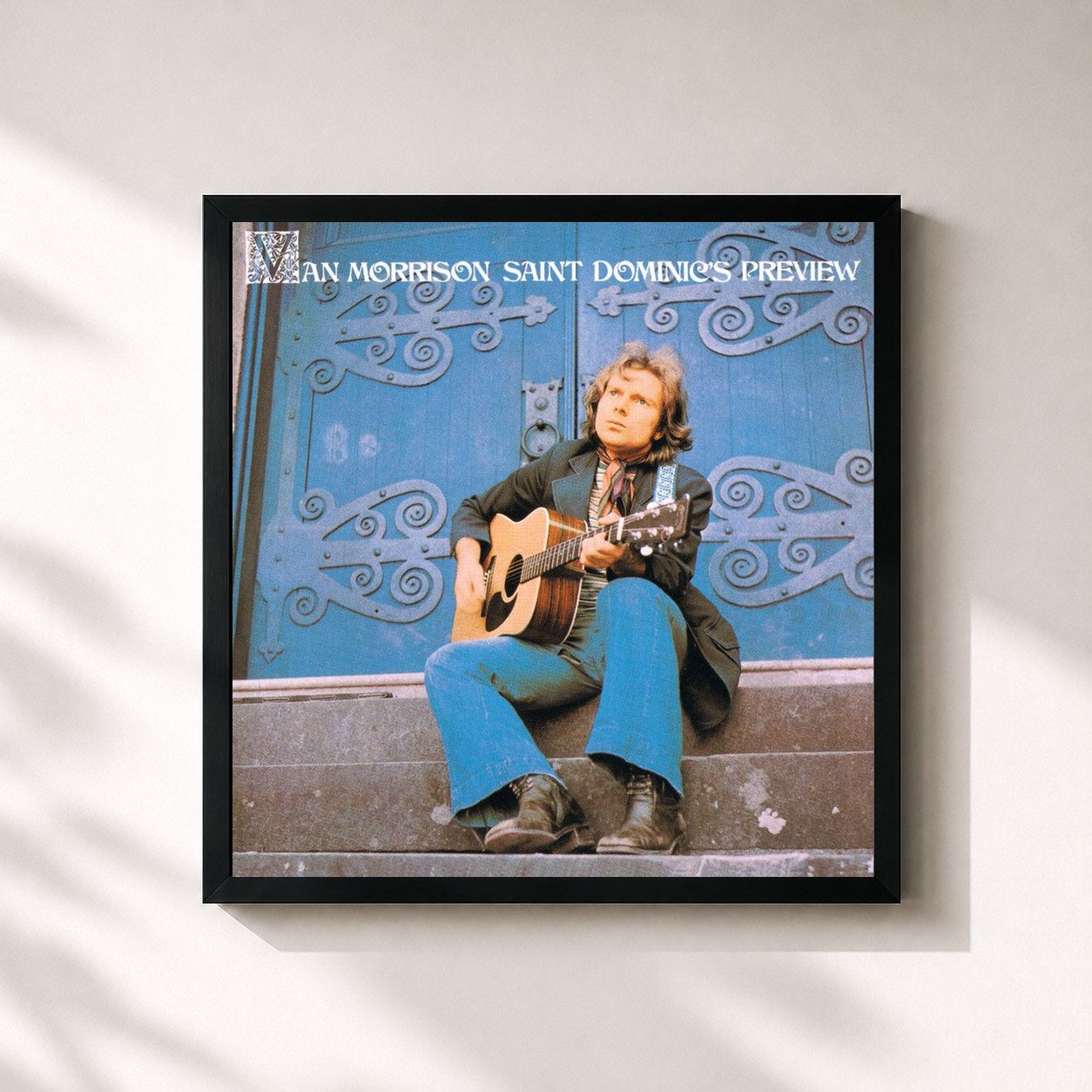 #noir Tableau carré de l'album Saint Dominic's Preview de Van Morrison, cadre noir 32x32 cm