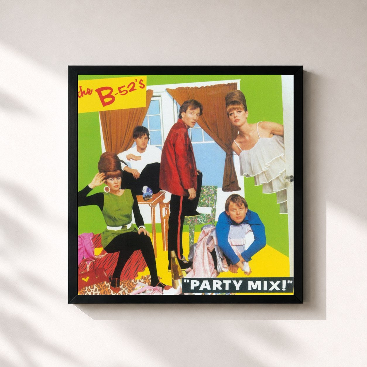 #noir Tableau carré de l'album Party Mix de The B-52's, cadre noir 32x32 cm