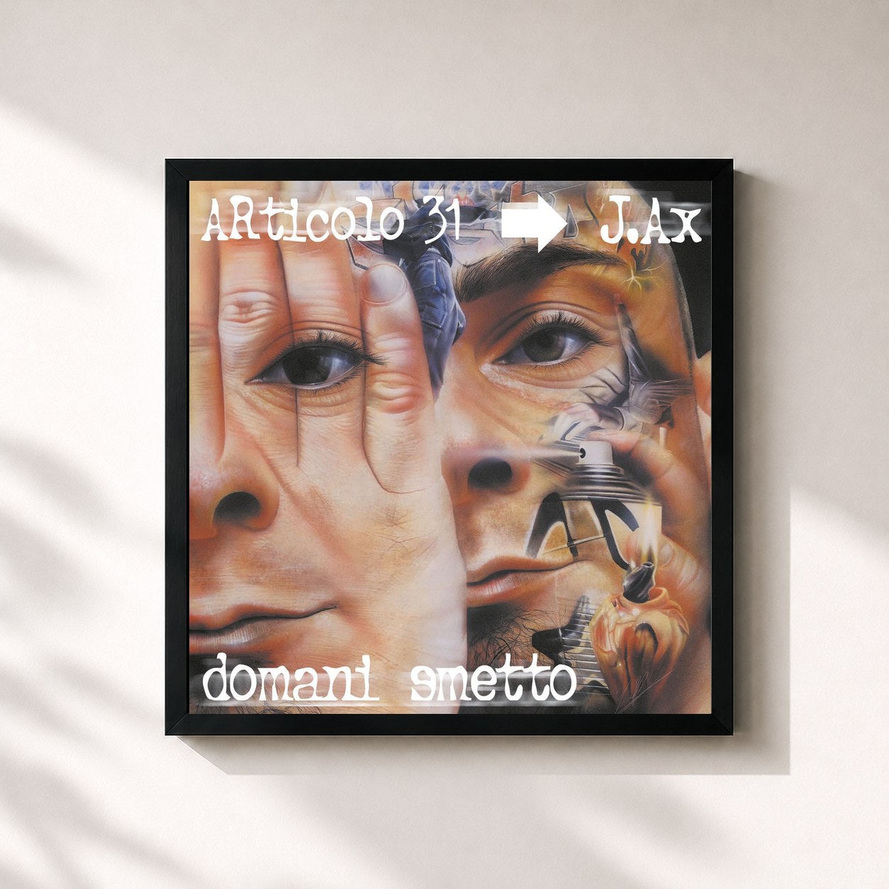 #noir Tableau carré de l'album Domani smetto de Articolo 31, cadre noir 32x32 cm