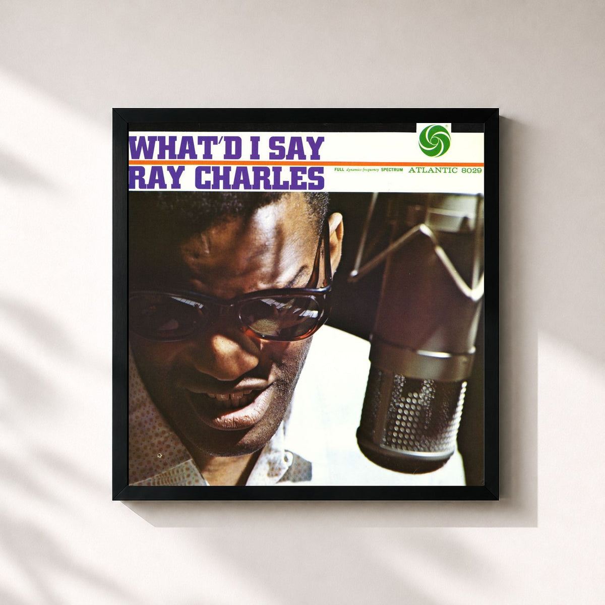 #noir Tableau carré de l'album What'd I Say de Ray Charles, cadre noir 32x32 cm