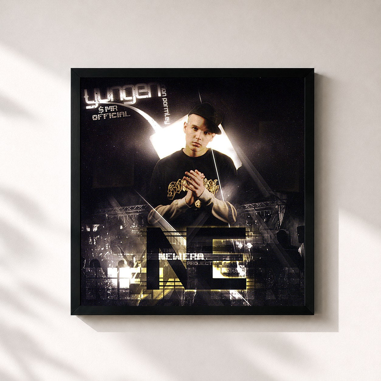 #noir Tableau carré de l'album Tha New Era Project de Yungen, cadre noir 32x32 cm