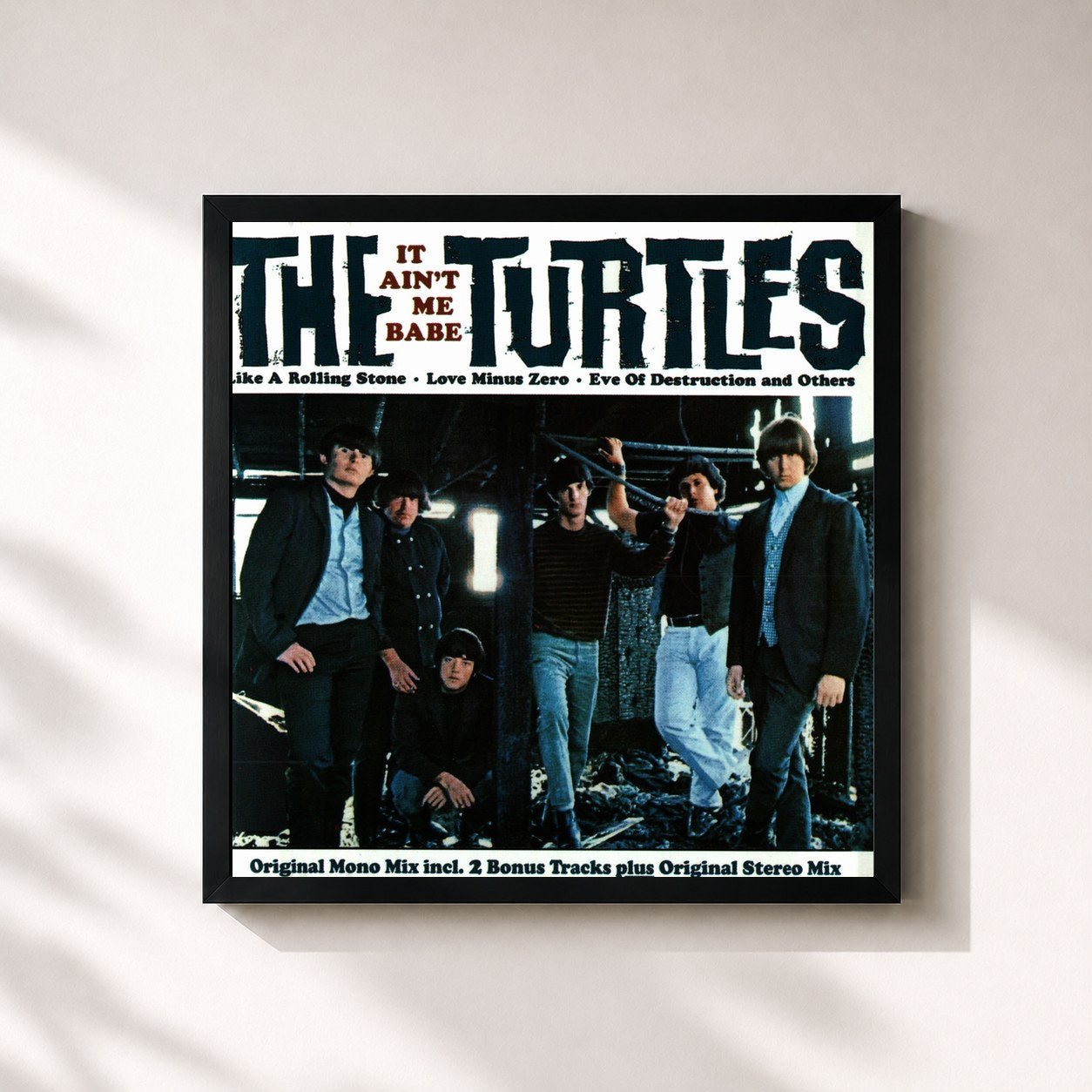 #noir Tableau carré de l'album It Ain't Me Babe de The Turtles, cadre noir 32x32 cm