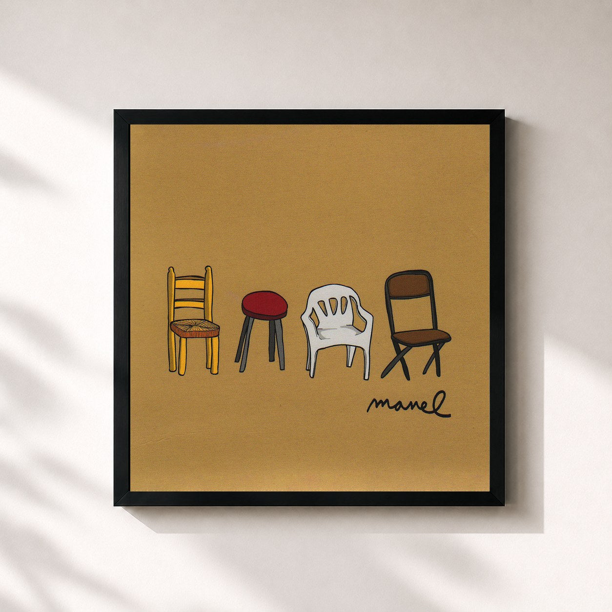 #noir Tableau carré de l'album Els millors professors europeus de Manel, cadre noir 32x32 cm