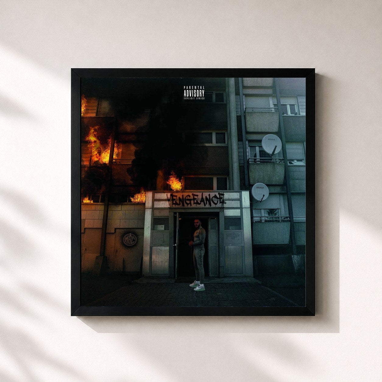 #noir Tableau carré de l'album Vengeance de MRC, cadre noir 32x32 cm