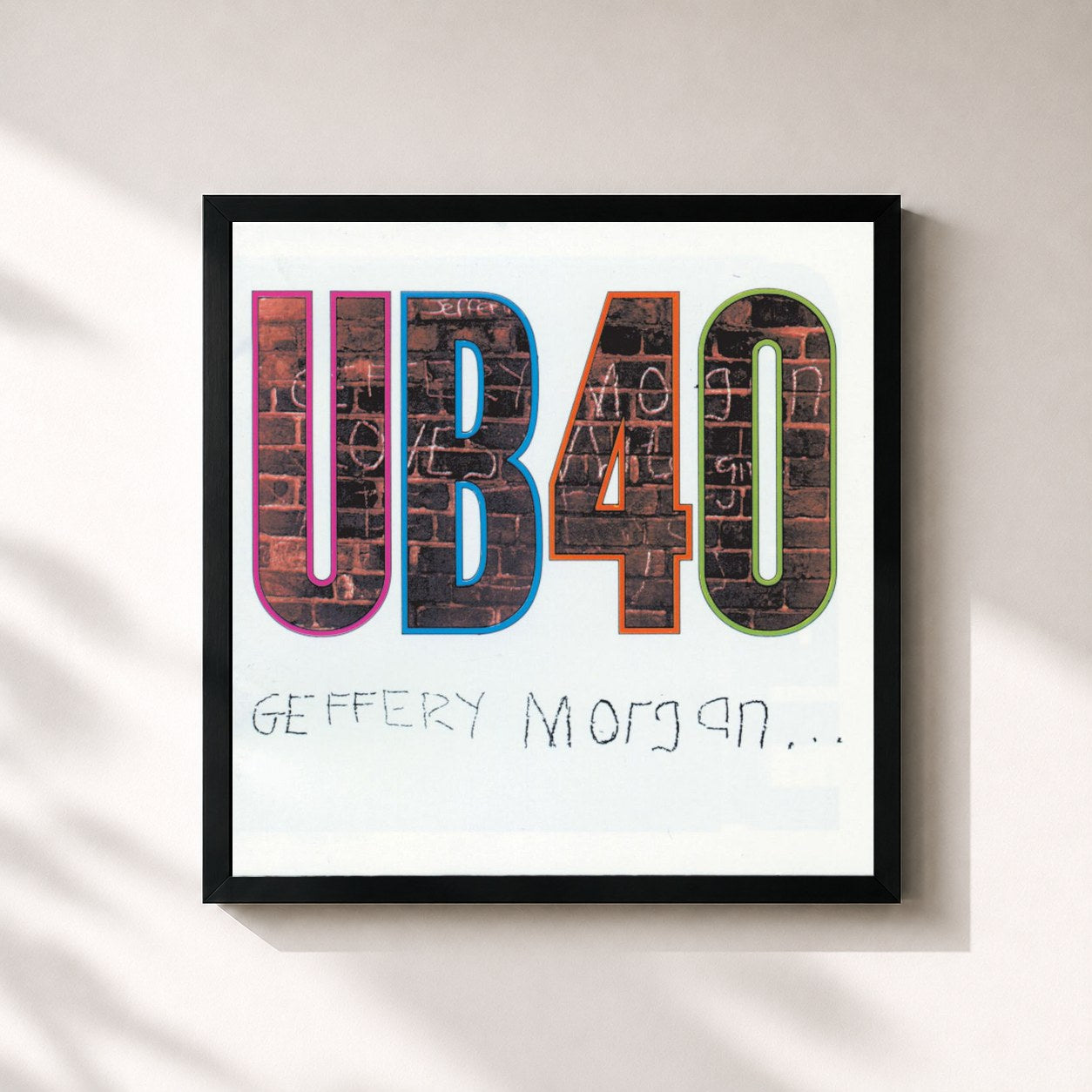 #noir Tableau carré de l'album Geffery Morgan de UB40, cadre noir 32x32 cm