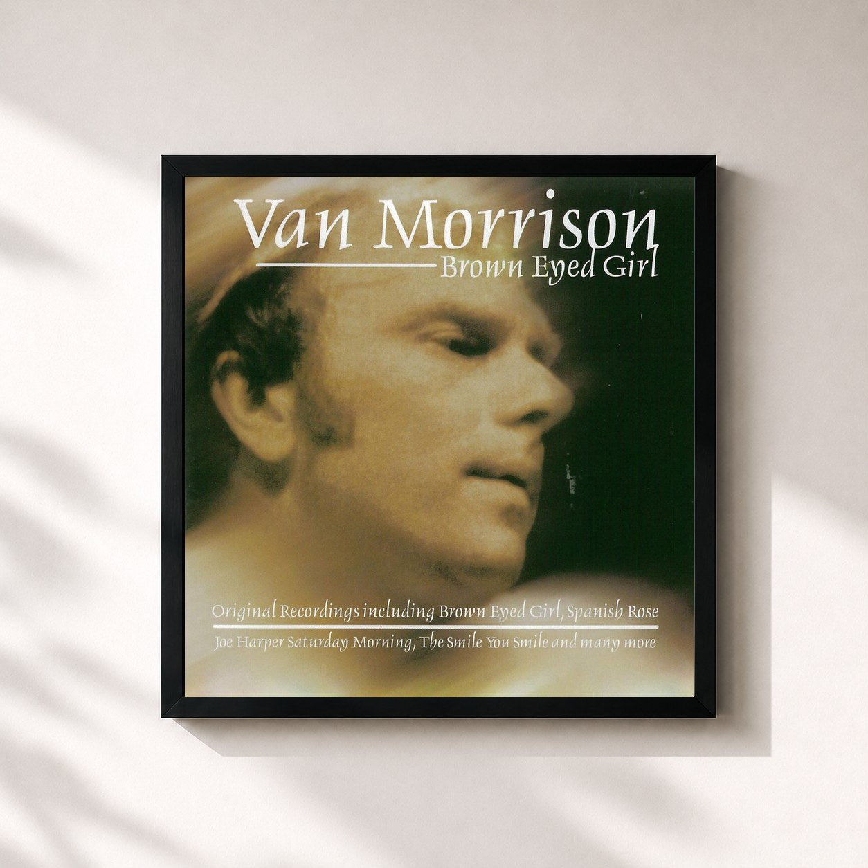 #noir Tableau carré de l'album Van Morrison: Brown Eyed Girl de Van Morrison, cadre noir 32x32 cm
