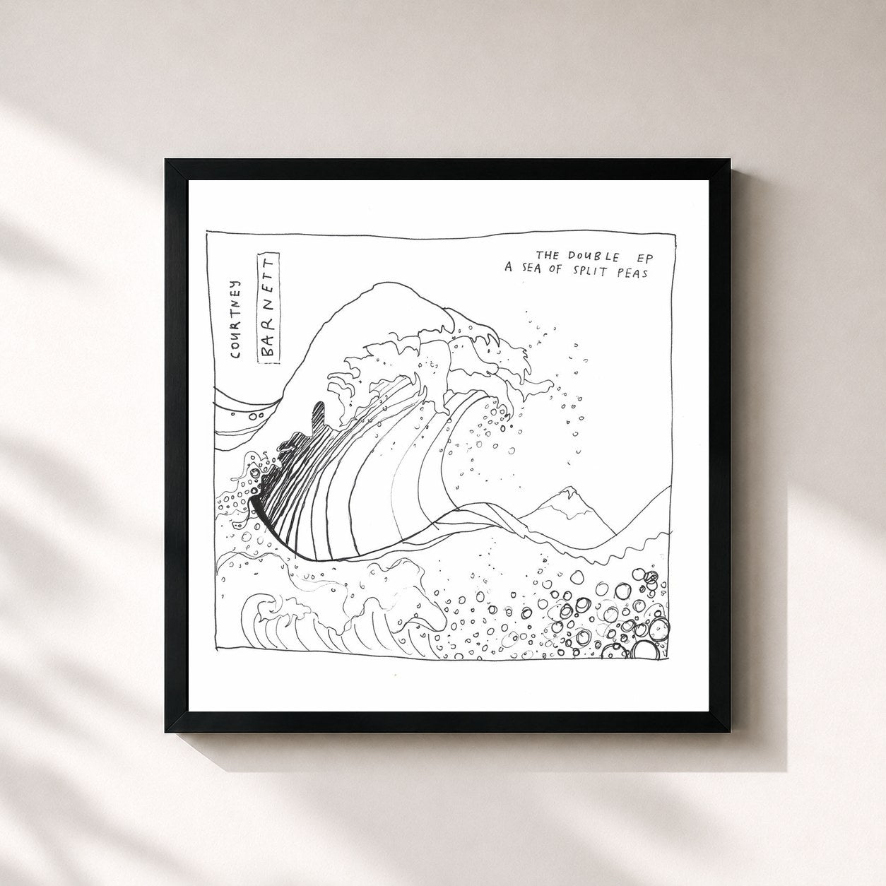 #noir Tableau carré de l'album The Double EP: A Sea of Split Peas de Courtney Barnett, cadre noir 32x32 cm