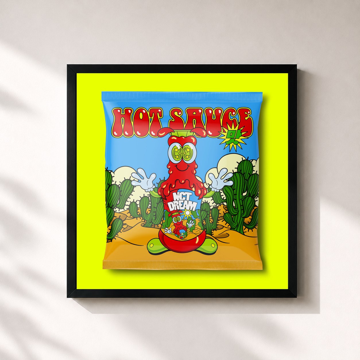 #noir Tableau carré de l'album Hot Sauce - The 1st Album de NCT DREAM, cadre noir 32x32 cm