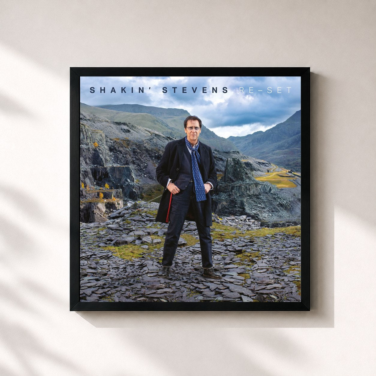 #noir Tableau carré de l'album Re-Set de Shakin' Stevens, cadre noir 32x32 cm