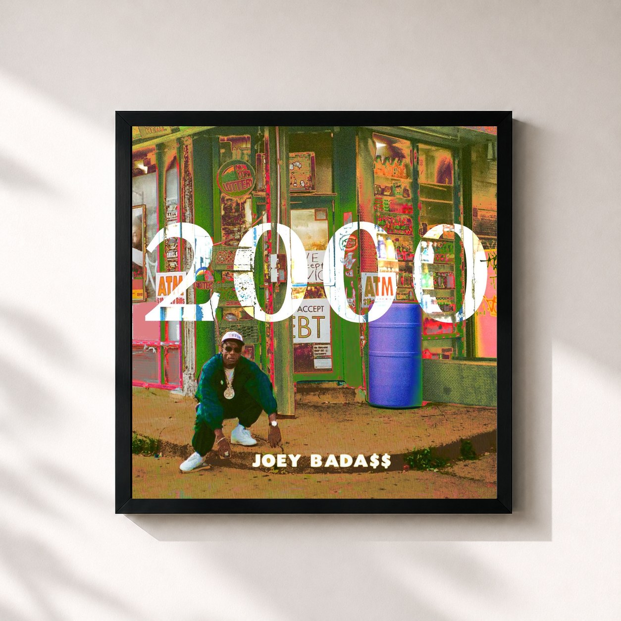 #noir Tableau carré de l'album 2000 de Joey Bada$$, cadre noir 32x32 cm