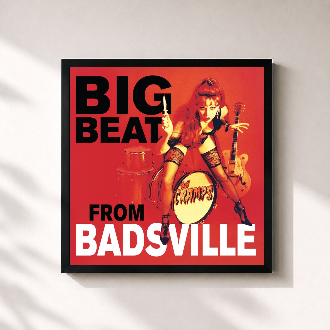 #noir Tableau carré de l'album Big Beat from Badsville de The Cramps, cadre noir 32x32 cm