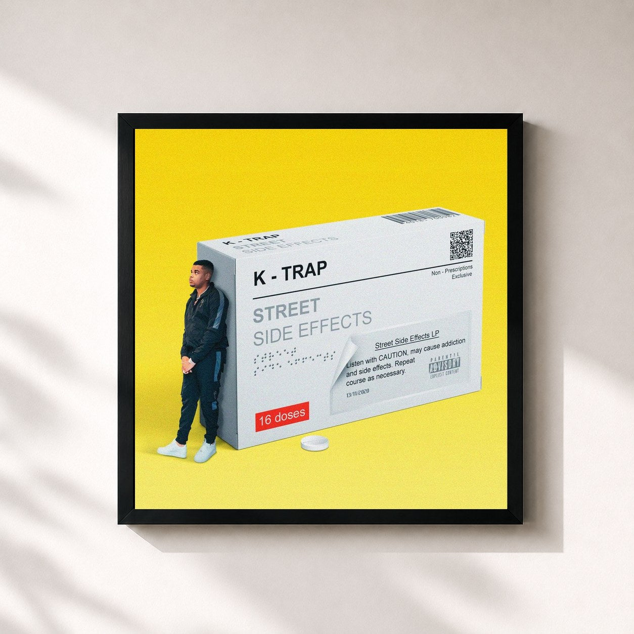 #noir Tableau carré de l'album Street Side Effects de K-Trap, cadre noir 32x32 cm