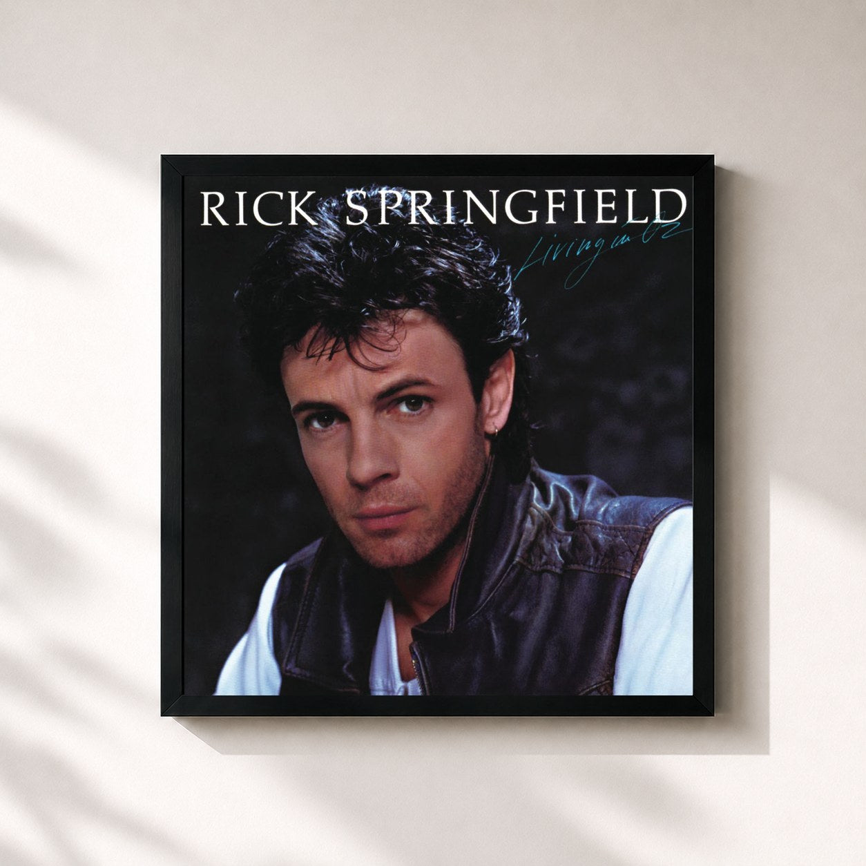 #noir Tableau carré de l'album Living In Oz de Rick Springfield, cadre noir 32x32 cm