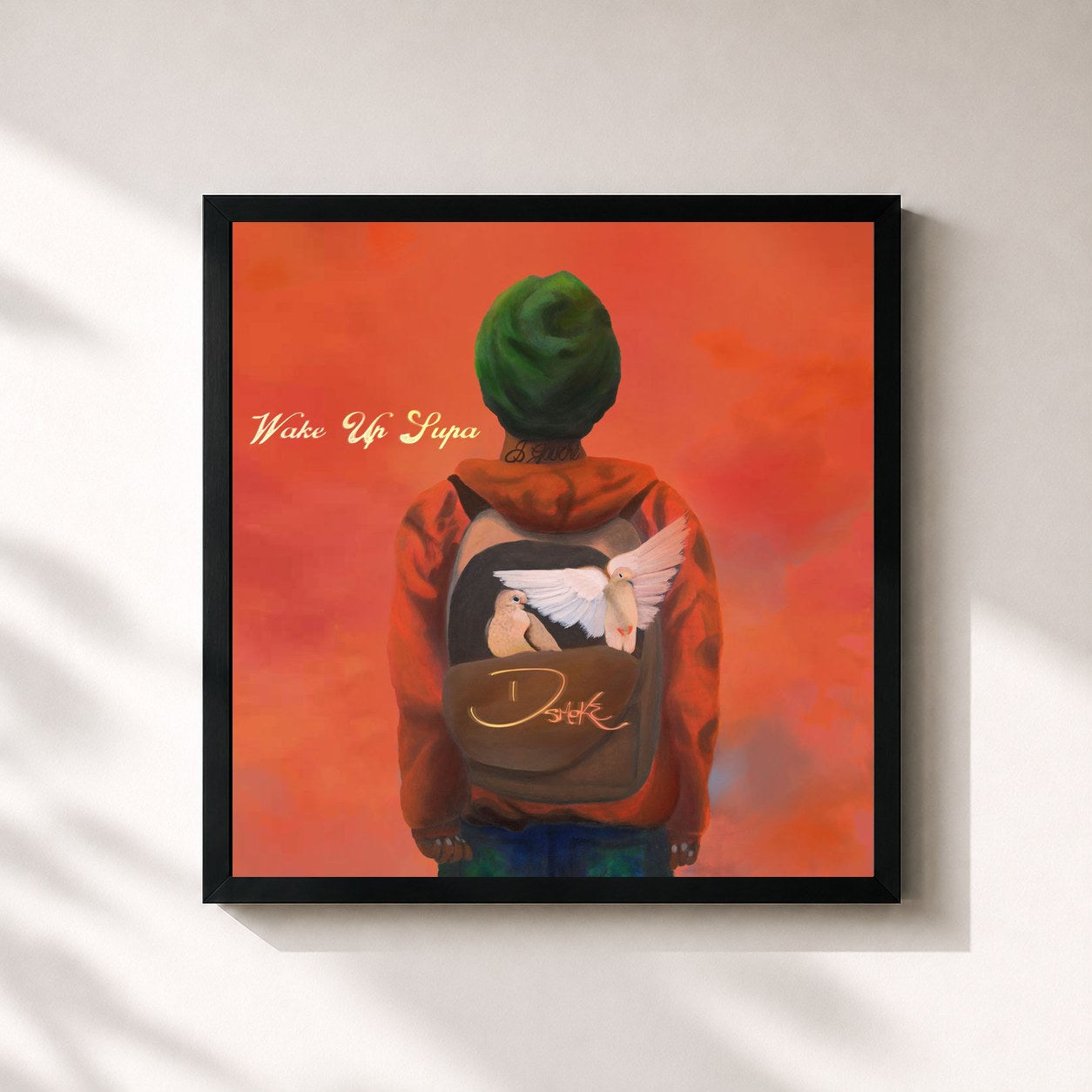 #noir Tableau carré de l'album Wake Up Supa de D Smoke, cadre noir 32x32 cm