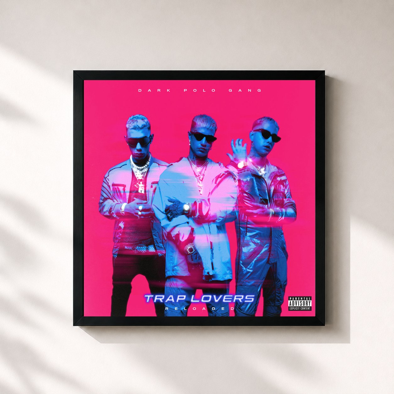 #noir Tableau carré de l'album Trap Lovers (Reloaded) de Dark Polo Gang, cadre noir 32x32 cm