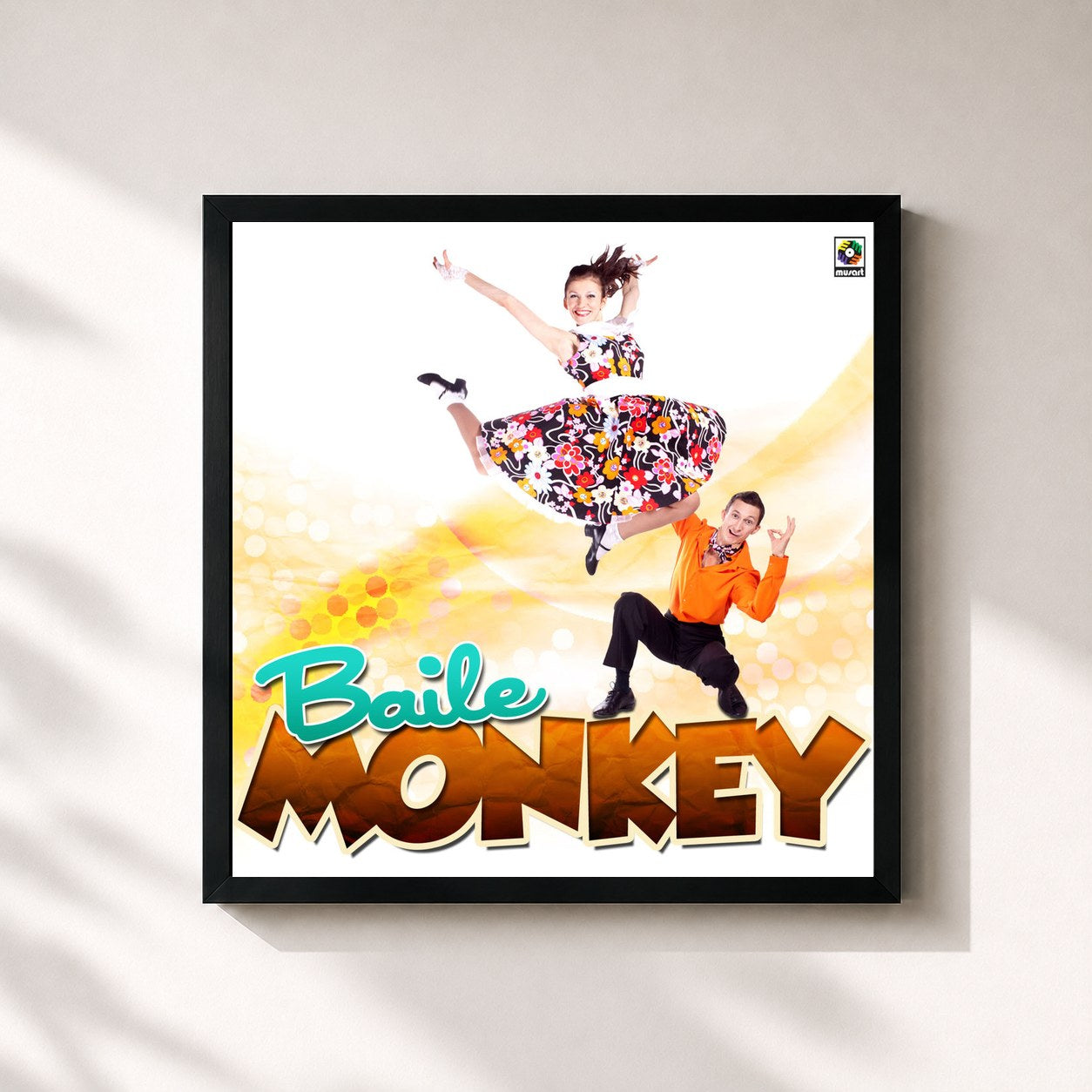 #noir Tableau carré de l'album Baile Monkey de Los Angeles Azules, cadre noir 32x32 cm