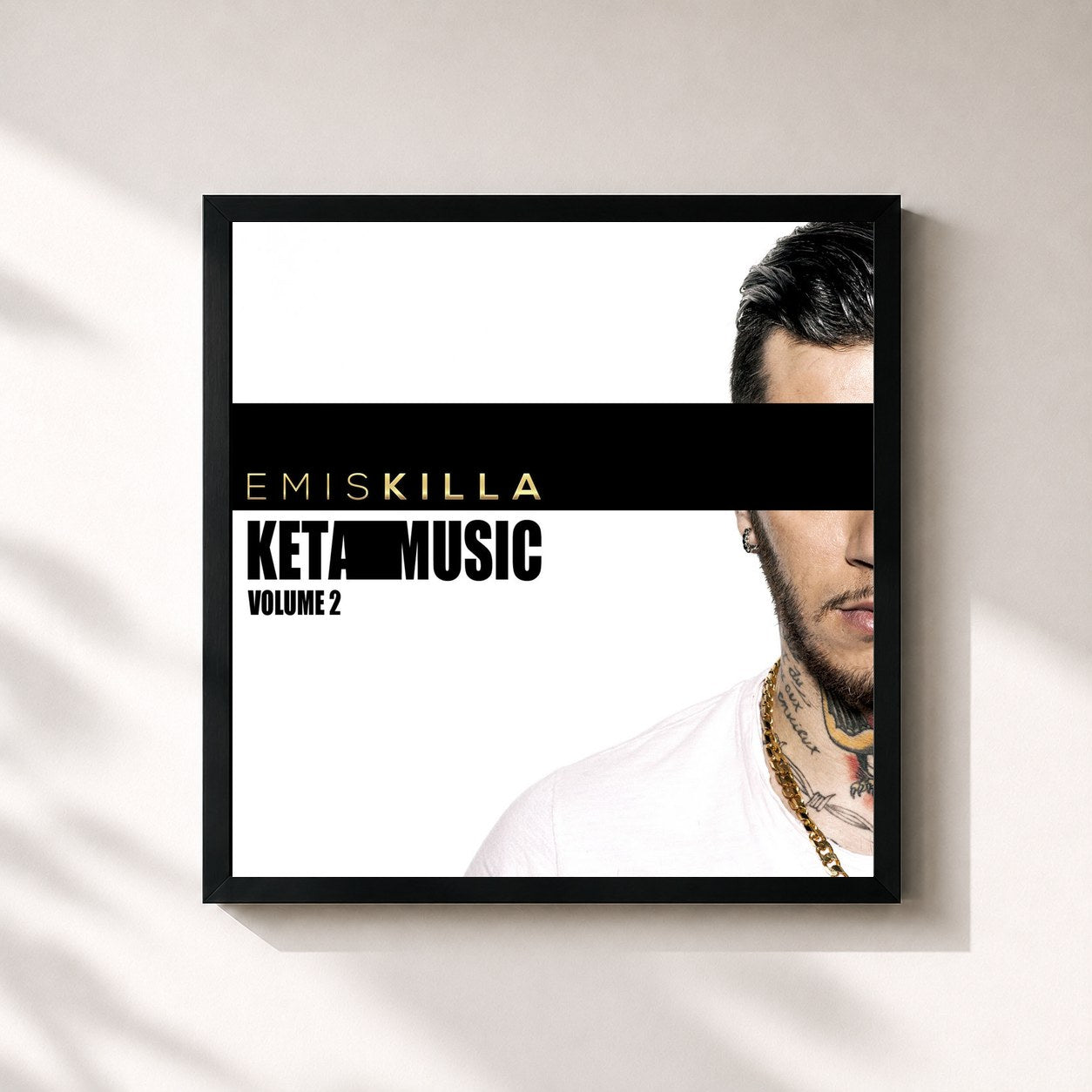 #noir Tableau carré de l'album Keta Music - Volume 2 de Emis Killa, cadre noir 32x32 cm