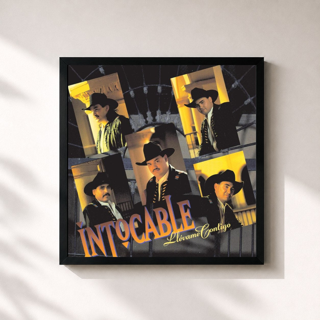 #noir Tableau carré de l'album Llévame Contigo de Intocable, cadre noir 32x32 cm