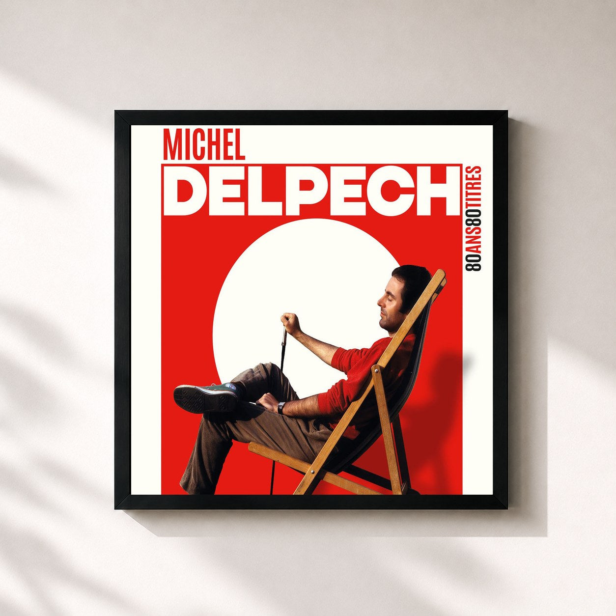 #noir Tableau carré de l'album 80 ans 80 titres de Michel Delpech, cadre noir 32x32 cm