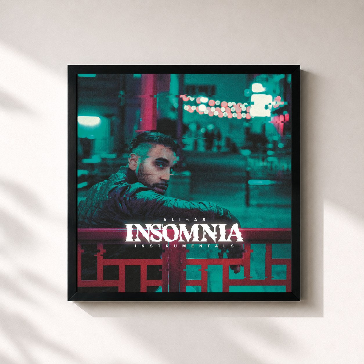 #noir Tableau carré de l'album Insomnia (Instrumentals) de Ali As, cadre noir 32x32 cm